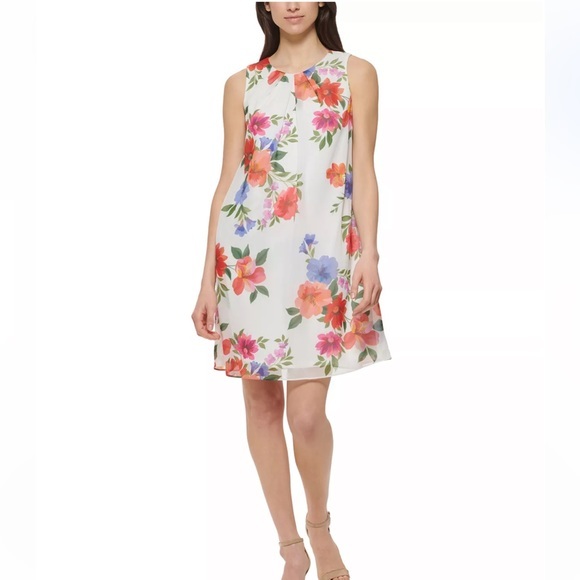 NWT, Jessica Howard, Printed-Chiffon Sleeveless A-Line Floral Dress‎ - Picture 1 of 10